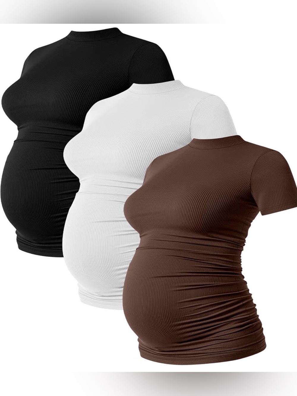 Women’s Maternity Ribbed Short Sleeve Top - WHITE AND BROWN ONLY